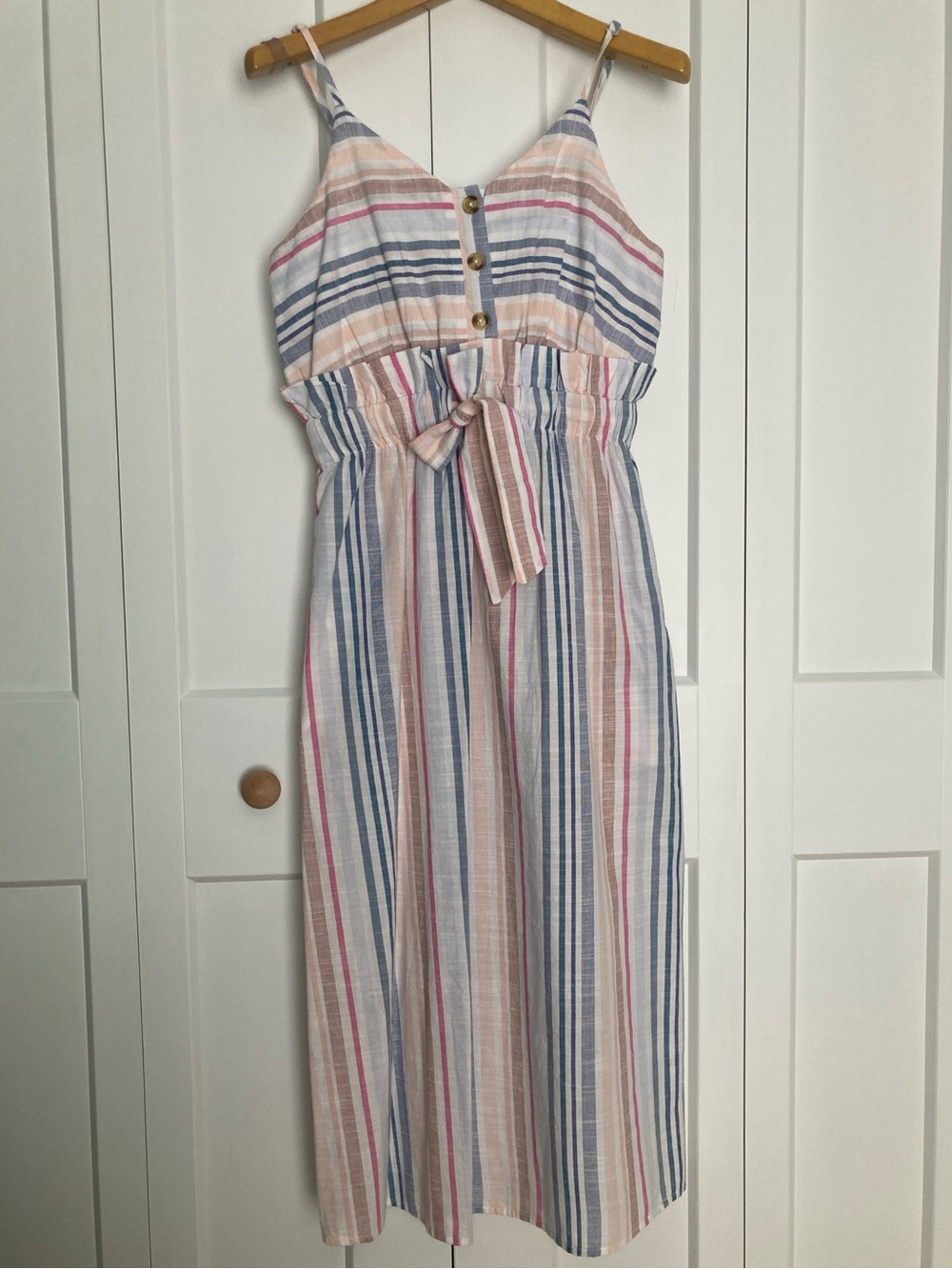 Japna Striped Tie-Waist Spaghetti Strap Dress 100% Cotton Size XS